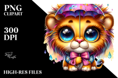 Cute Baby Lion with Tiny Umbrella PNG Product Image 2