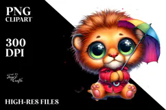 Cute Baby Lion with Tiny Umbrella PNG Product Image 2