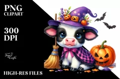 Cute Baby Cow Dressed for Halloween | Sublimation | Clipart Product Image 1