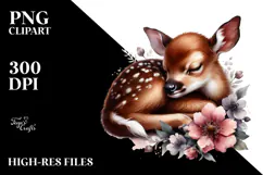Baby Deer Sleeping on Flower PNG Product Image 2
