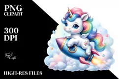 Baby Unicorn with Rocket Ship PNG Product Image 1