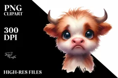 Funny Baby Face Expressive Highland Cow PNG Product Image 3
