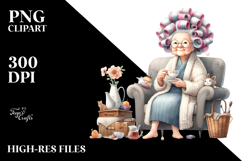 Old Lady Character Sofa Tea Cup | Sublimation Clipart Product Image 2