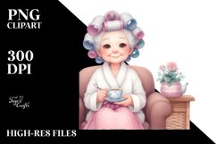 Old Lady with Tea Cup Clipart Product Image 3