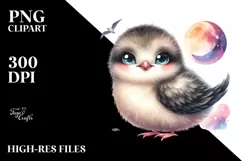 Whimsical Baby Arctic Skua with Moon | Clipart Product Image 1
