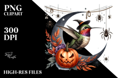 Hummingbird Dressed for Halloween on Half Moon PNG Product Image 2