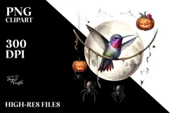 Hummingbird Dressed for Halloween on Half Moon PNG Product Image 2