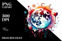 Sketches of Half Moon with Blood and Hearts Watercolor PNG Product Image 2