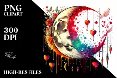 Sketches of Half Moon with Blood and Hearts Watercolor PNG Product Image 2