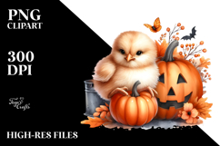 Cute Baby Chicken with Halloween Pumpkin PNG Product Image 2