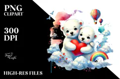 2 Baby Polar Bear Holding Heart PNG Product Image 2