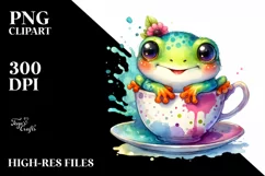 Adorable Baby Frog in Tea Cup | Clipart Product Image 1