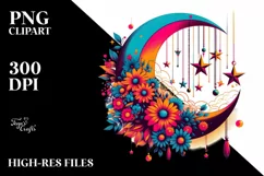 Vibrant Half Moon with Hanging Stars, PNG Product Image 3