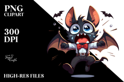 Cartoon Bat with Bowtie and Cross-Eyed Despair, PNG Product Image 2