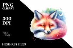 Vibrant Watercolor Pastel Fox | Sublimation | Clipart Product Image 3