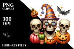 Funny Watercolor Halloween Skull Clipart Product Image 1