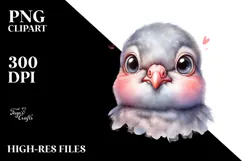 Watercolor Baby Dove Portrait with Goofy Smile | Clipart Product Image 2