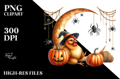 Chicken Dressed for Halloween on Half Moon PNG Product Image 2