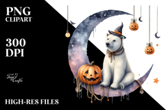 Polar Bear Dressed for Halloween on Half Moon PNG Product Image 2