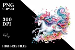 Colorful Unicorn Tumbling Spring Petals | Clipart Product Image 3