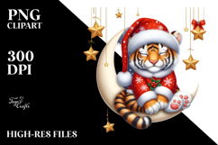 Baby Tiger Christmas Moon Stars Clipart Product Image 2