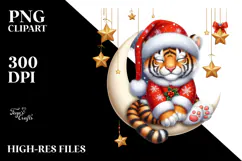 Baby Tiger Christmas Moon Stars Clipart Product Image 2