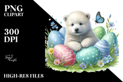 Baby Polar Bear in Grass with Easter Eggs, PNG Product Image 2