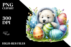 Baby Polar Bear in Grass with Easter Eggs, PNG Product Image 2