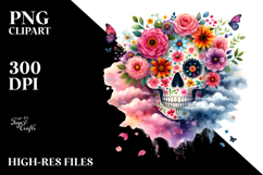 Colorful Skull with Spring Flowers PNG Product Image 2