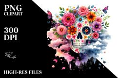 Colorful Skull with Spring Flowers PNG Product Image 2