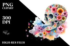 Colorful Cute Skull with Spring Flowers PNG Product Image 2