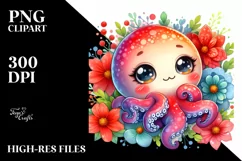 Colorful Baby Octopus with Big Eyes | Clipart Product Image 1