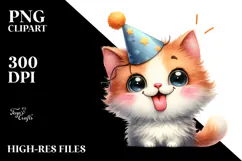 Playful Cat with Party Hat PNG Product Image 2