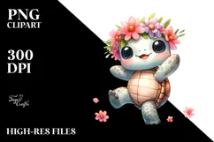 Watercolor Cartoon Turtle Dancing with Flower Crown Product Image 2