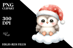 Santa Owl on Cloud PNG Product Image 2