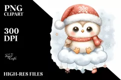 Santa Owl on Cloud PNG Product Image 3