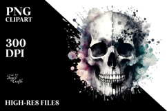 Watercolor Digital Skull with Splashes PNG Product Image 2