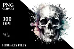Watercolor Digital Skull with Splashes PNG Product Image 2