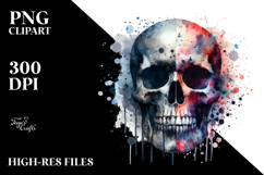 Grunge Skull Half Splashes Watercolor Digital Art Product Image 2