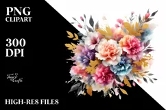 Abstract Bouquet with Carnation in Gold Foil Clipart Product Image 3