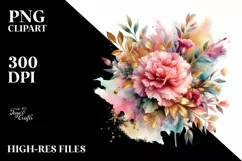 Abstract Bouquet with Carnation in Gold Foil Clipart Product Image 3