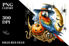 Exotic Macaw on Half Moon with Spiders PNG Product Image 2