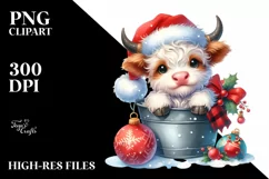 Whimsical Pastel Cute Highland Baby Cow with Santa Hat PNG Product Image 2