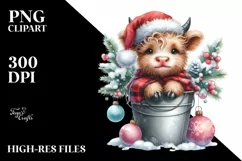 Whimsical Pastel Cute Highland Baby Cow with Santa Hat PNG Product Image 2