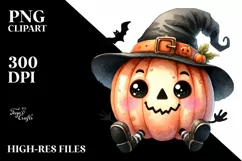 Funny Watercolor Halloween Pumpkin Clipart Product Image 3