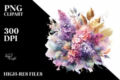 Abstract Bouquet with Lilac in Gold Foil Clipart Product Image 1