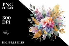 Abstract Bouquet with Lilac in Gold Foil Clipart Product Image 1
