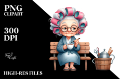 Old Lady Character Bench Tea Cup | Sublimation Clipart Product Image 2