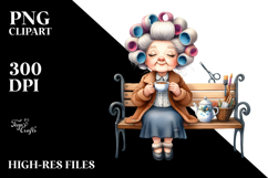 Old Lady Character Bench Tea Cup | Sublimation Clipart Product Image 2
