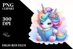 Baby Unicorn Reading a Book PNG Product Image 3
